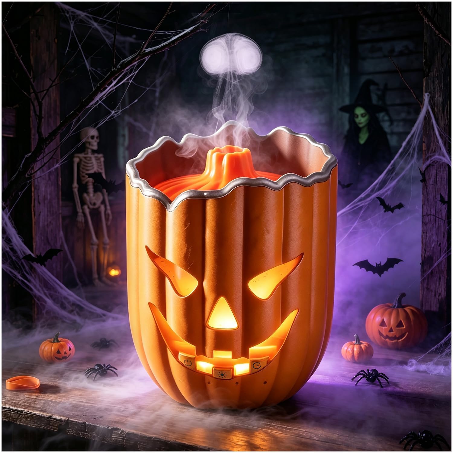 Kürbis-aroma-diffusor, 300 Ml Ätherischer Öl-diffusor, 2 Sprühmodi, Ultraschall-luftbefeuchter Mit 7 Led-farben Und 3 Timer-funktionen, Geeignet Für Halloween