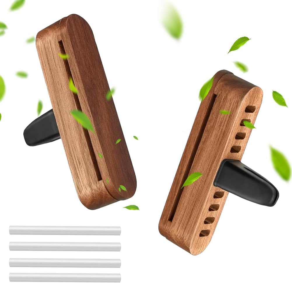 2er-set Auto-diffusoren Für Ätherische Öle Mit 4 Nachfüllpackungen, Duftspender Aus Holz Für Den Innenraum, Lufterfrischer Für Eine Angenehme Und Entspannte Autofahrt