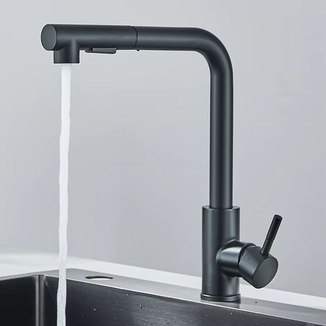 Hochdruck-küchenarmatur Mit Zwei Strahlarten Und Ausziehfunktion – Edelstahl, Warm-/kaltwasserhahn – Schwarz