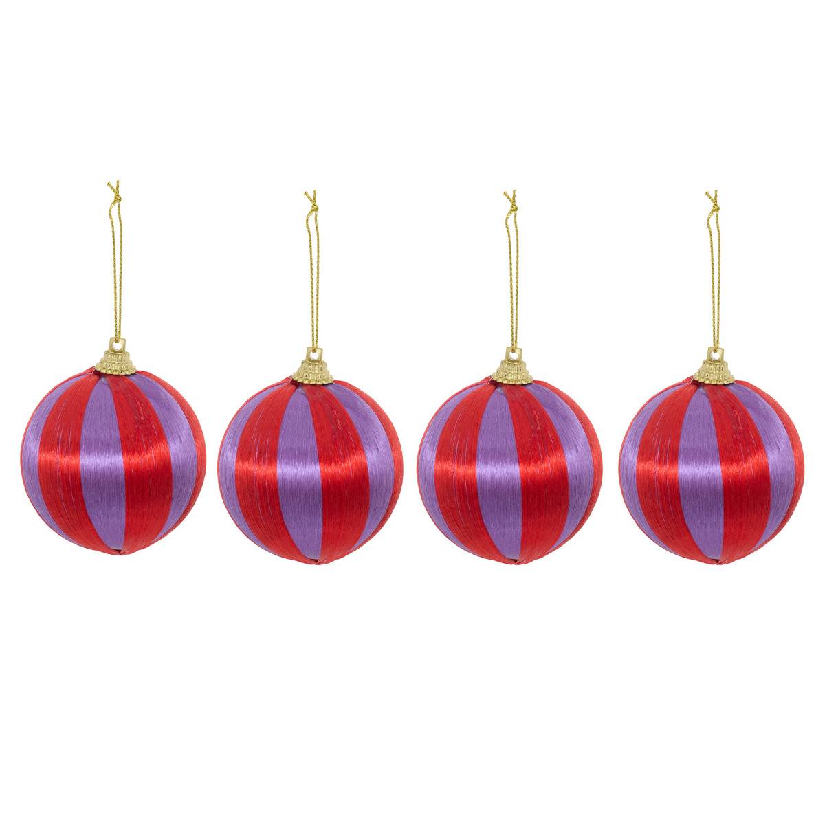 4er-set Weihnachtskugeln Mit Violetten Und Roten Fäden, Durchmesser 60 Mm - Atmosphera Créateur D'Intérieur