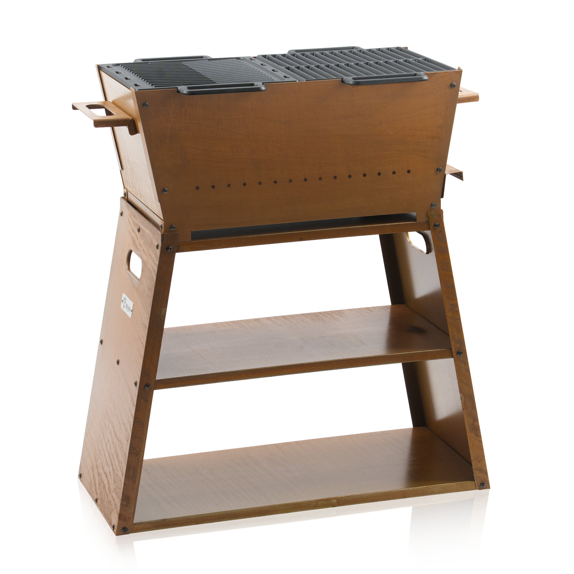 Bbq-toro Holzkohlegrill Mit Grillrost & Grillplatte Gusseisen, 2-in-1 Grill Und Feuerstelle, Rostoptik, 77 X 44 X 84 Cm