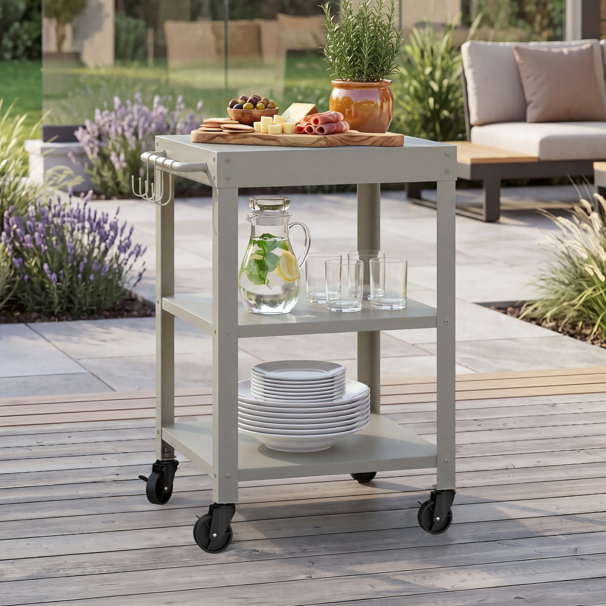 Outdoor Servierwagen Bolognano Stahl 81x50x50 Cm Beige [casa.pro]