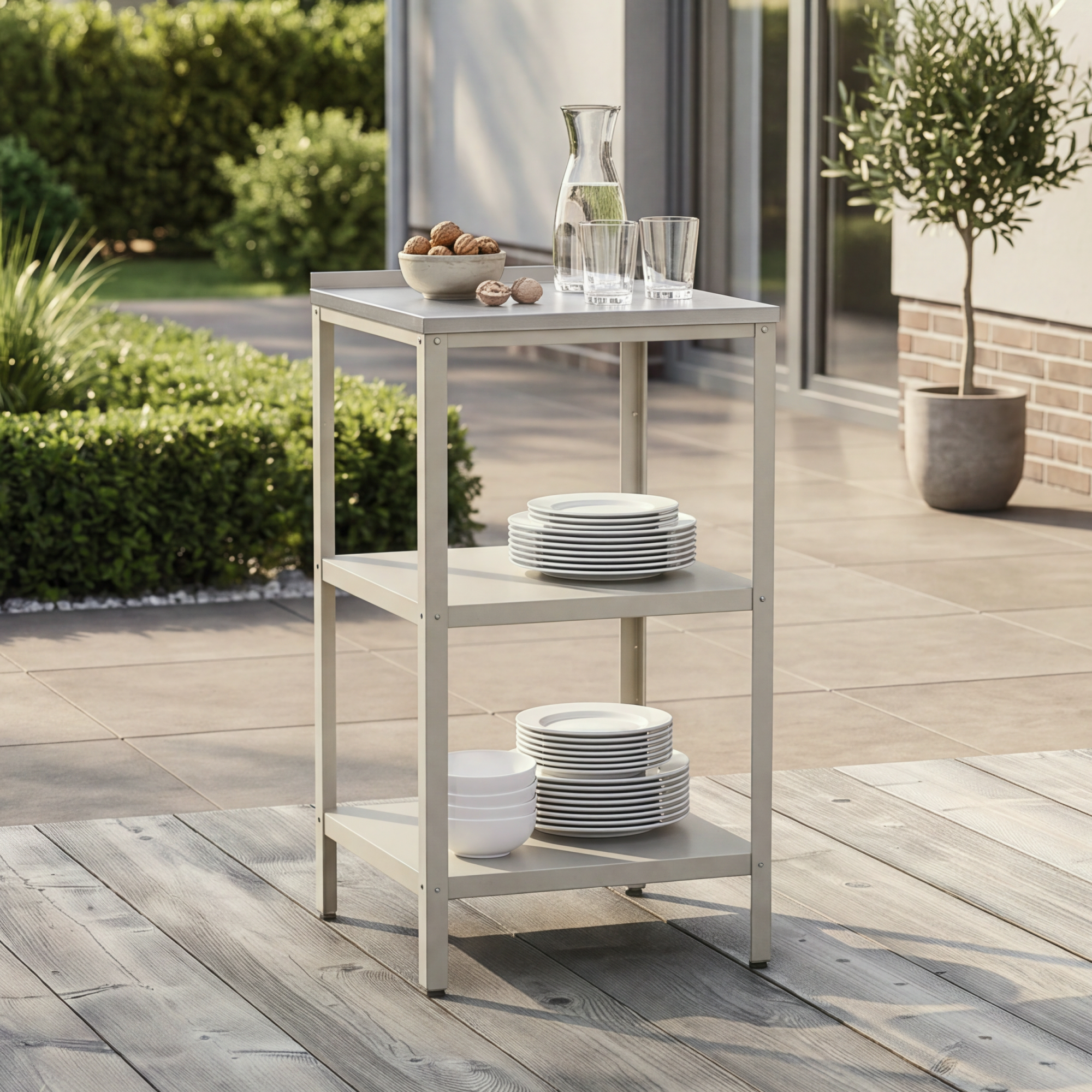 Outdoor Standregal Bolognano 92x50x50 Cm Beige/silber [casa.pro]