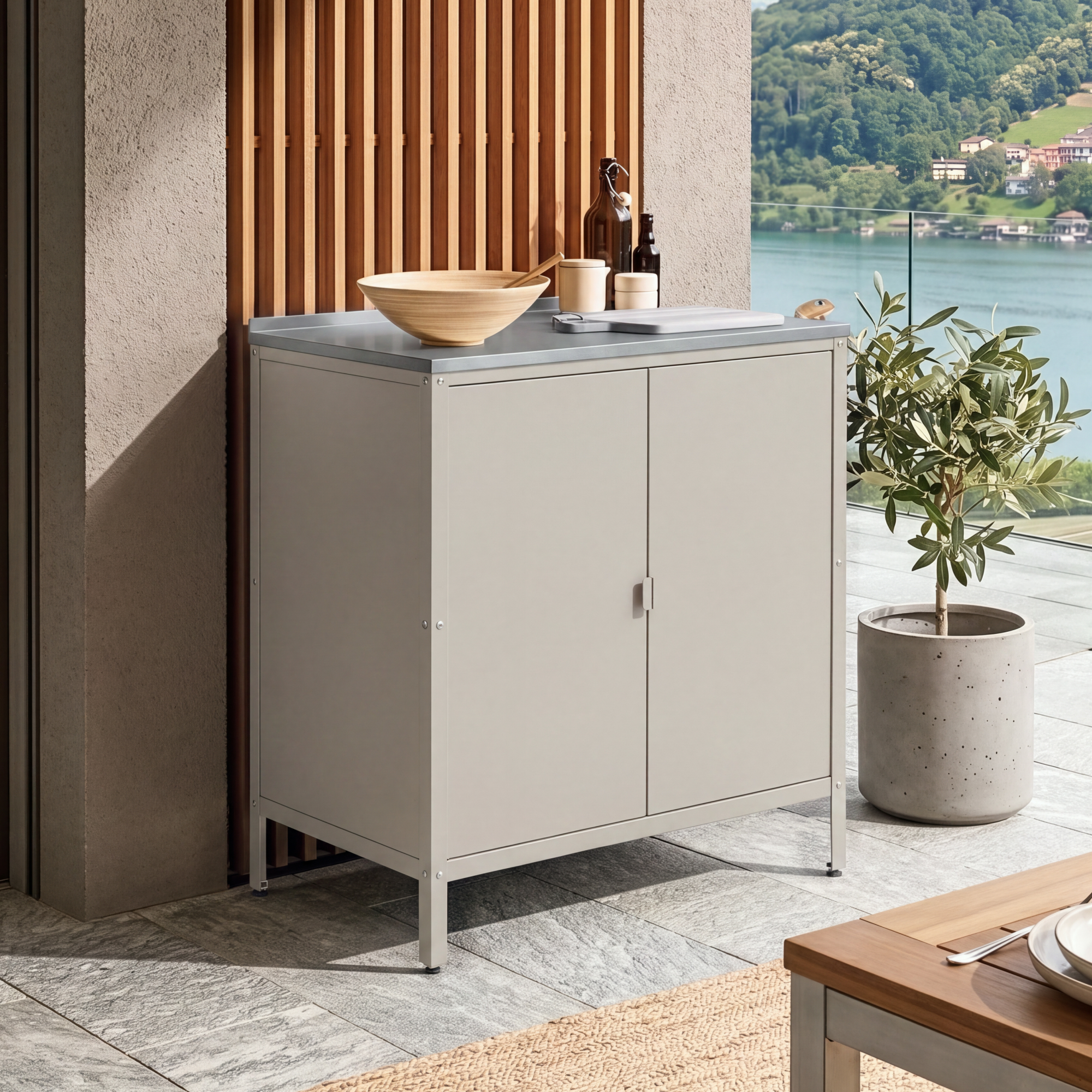 Outdoor Schrank Bolognano 92x80x50 Cm Beige, Matt [casa.pro]