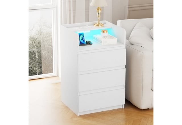 Set Aus 2 Nachttischen Mit Verstellbarer Led-beleuchtung, Steckdose Und Usb-anschluss