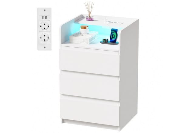Nachttisch Mit Verstellbarer Led-lampe, Steckdose Und Usb-anschluss
