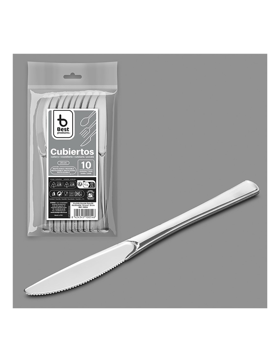 Wiederverwendbares Messer 20 Cm, Silber. 10 Stück