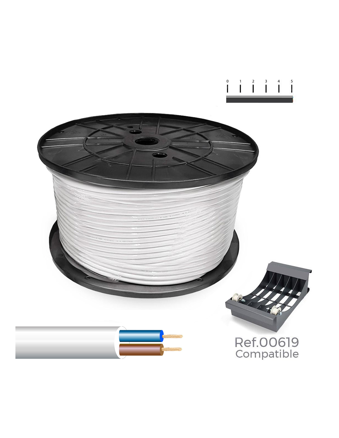 Spule Rohrkabel 2x1,5mm Weiß 300m (große Spule Ø400x200mm)