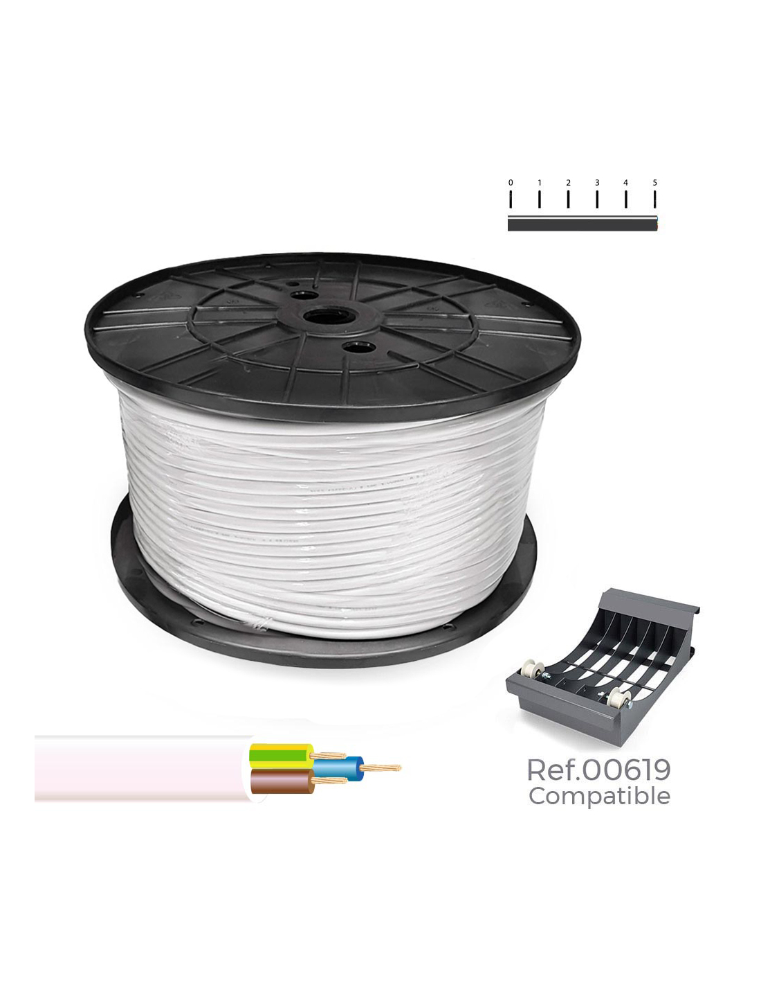 Spule Mit Rohrkabel 3x1mm Weiß 300m (große Spule Ø400x200mm)