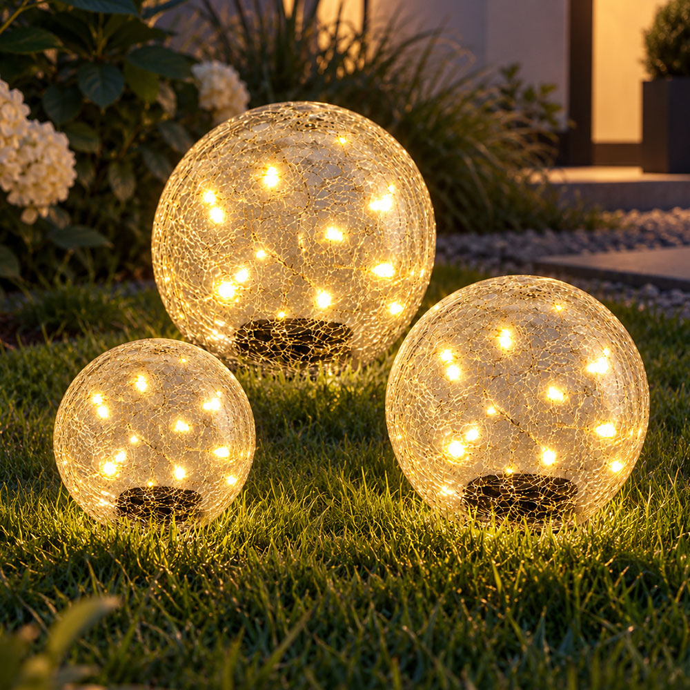 3x Led Solarleuchte Stecklampe Gartenleuchte Lichterkette Klar Glas Ip44