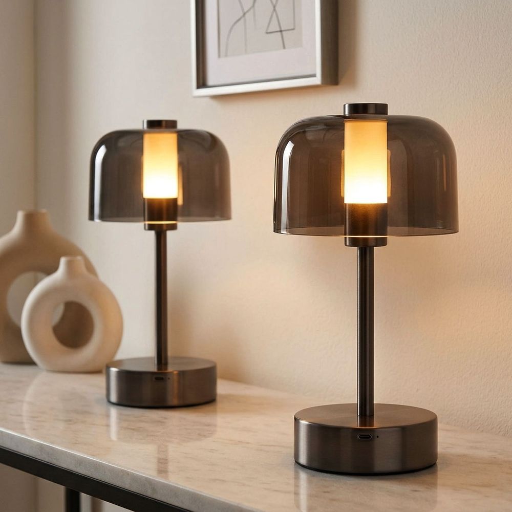 2x Led Tischleuchte Wohnzimmerlampe Schwarz Pilzleuchte Touchdimmer H 25 Cm