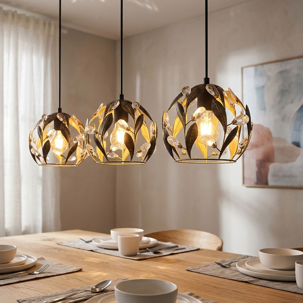 Led Hängeleuchte Pendelleuchte Wohnzimmerlampe Kristalloptik Schwarz Metall H 150 Cm
