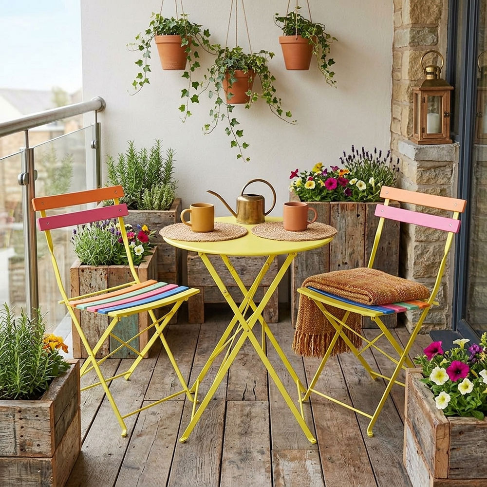 3er Set Klappstuhl Gartentisch Garten Klappbar Schmiedeeisen Rund Mehrfarbig