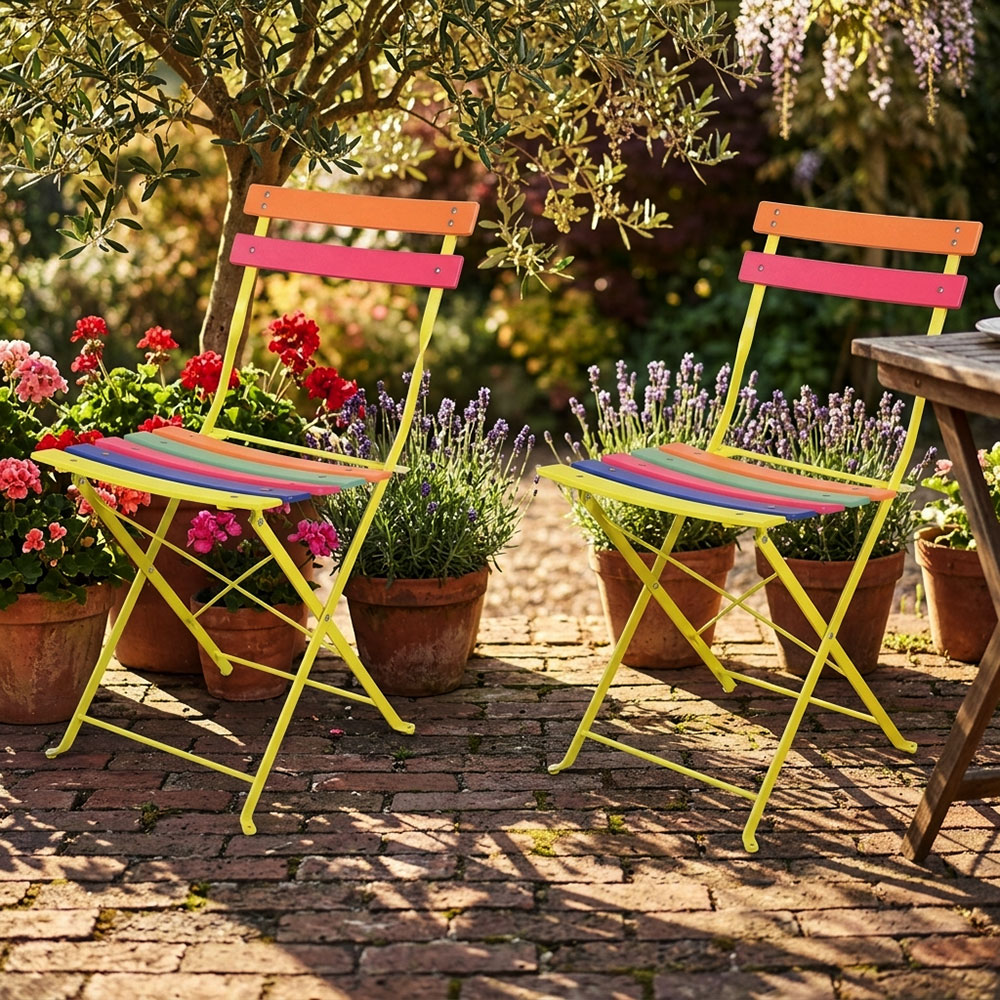 2x Gartenstuhl Klappstuhl Bunt Schmiedeeisen Zusammenklappbar H 77,5 Cm