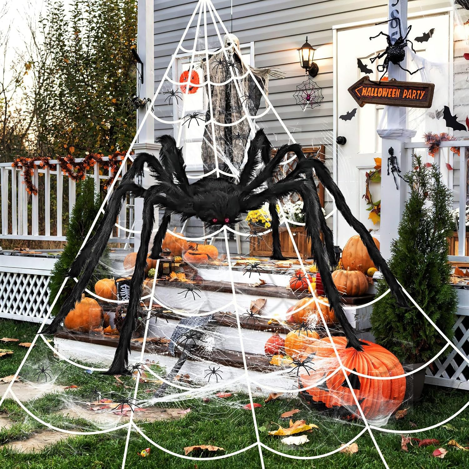 Araignée Halloween Avec Toilet D'Araignée 5 M, 20 Mini Fausse Araignées, 20g Toile, Dekoration Halloween Außen Für Garten Und Haus