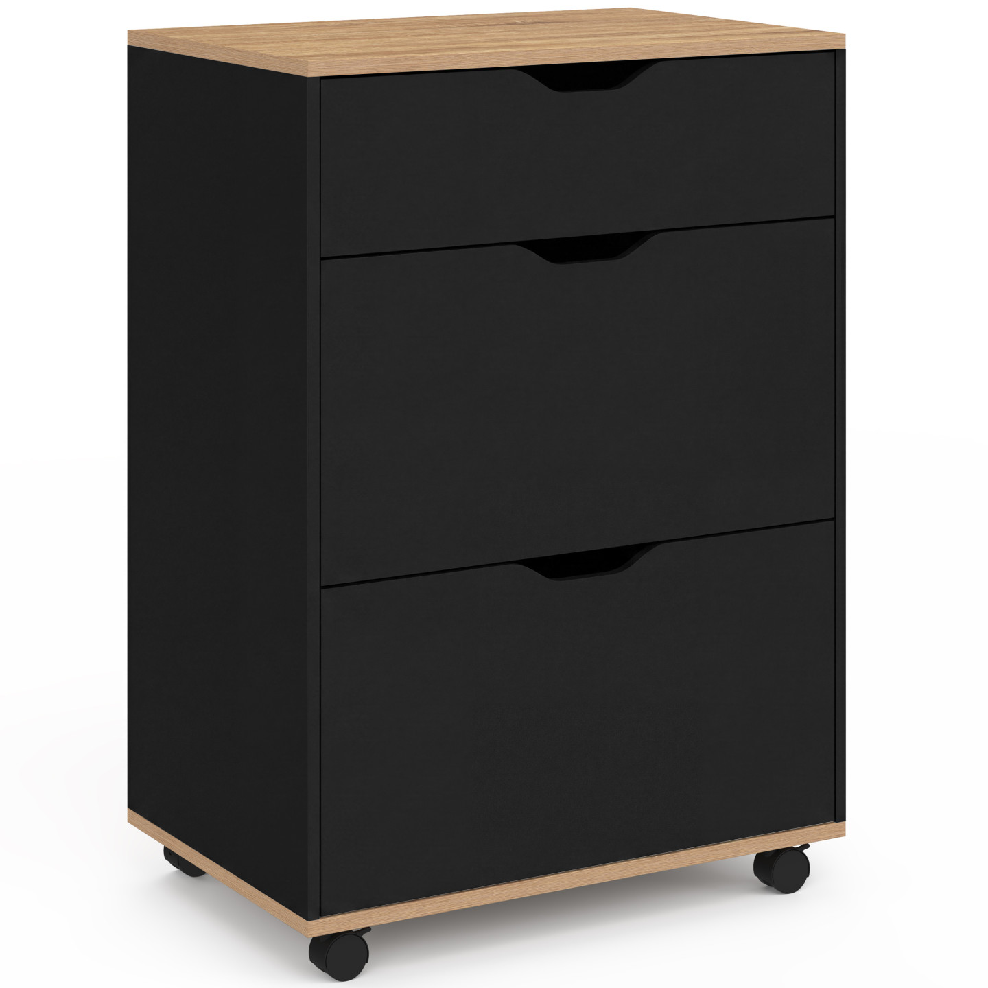 Küchenanrichte Cosy Mit 3 Schubladen, Geschirrfach Aus Schwarzem Holz Und Platte In Buche-optik, Breite 60 Cm