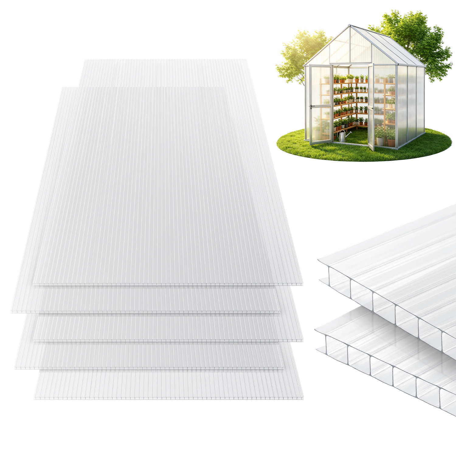 Jiubiaz 8 Mm Doppelstegplatte Polycarbonat Klar 121 X 60,5 Cm, 10 Stück Für Gewächshaus, Dach & Terrassenüberdachung