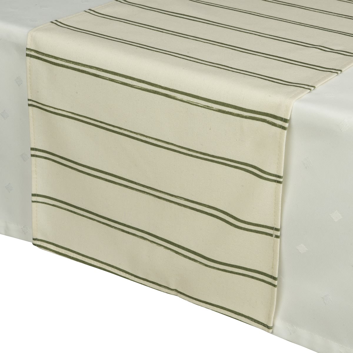 Decoris® Tischläufer Beige Grün Gestreift 32 X 140 Cm - Polyester-baumwolle