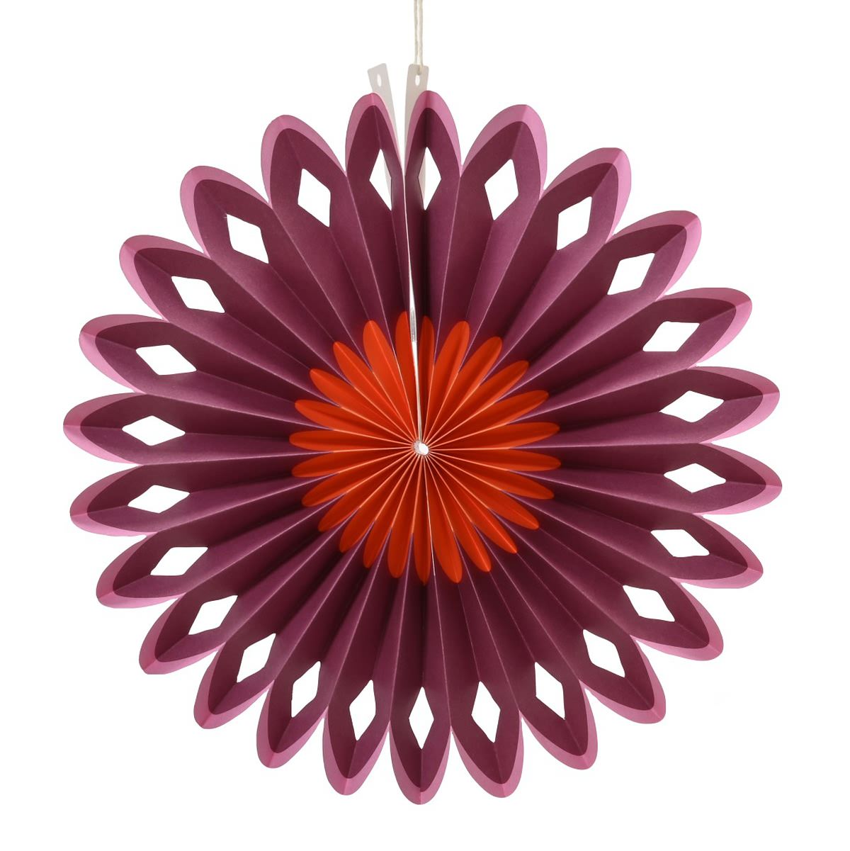 Decoris® Papierblumenaufhänger - Papierrosette Dunkellila & Rot Ø 30 Cm