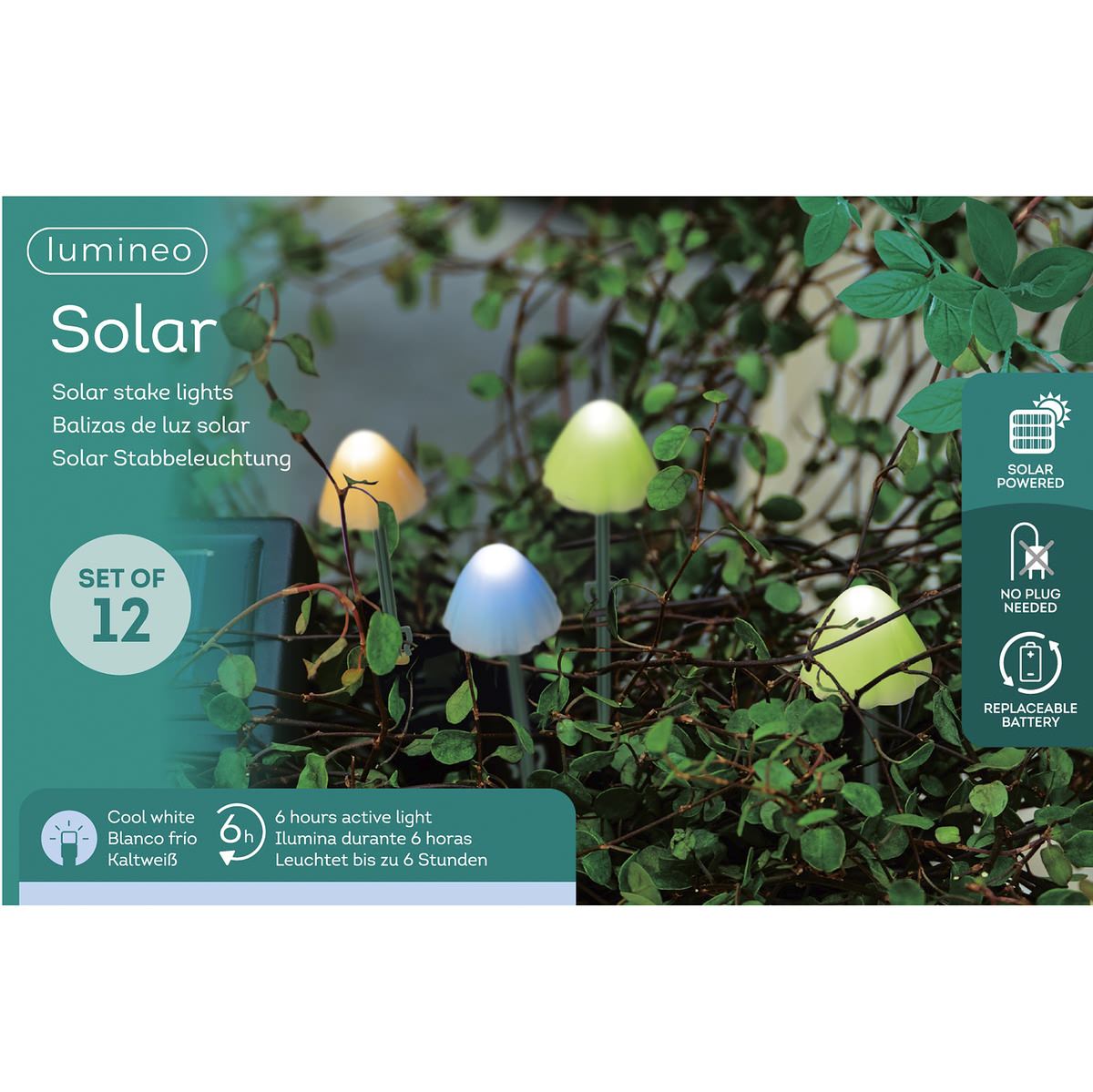 Lumineo Solar Stabbeleuchtung Pilze Bunt Ø 4,5 Cm L: 275 Cm H: 20 Cm Kaltweiß