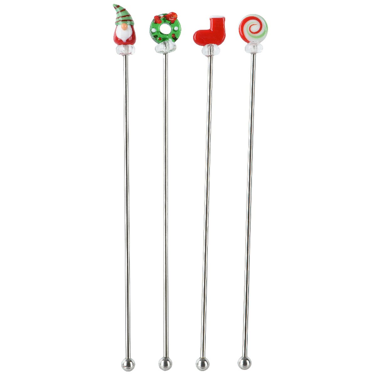 Weihnachtsrührstäbe 3d Scheibe Wichtel Kranz Strumpf 4 Stück - Edelstahl & Glas