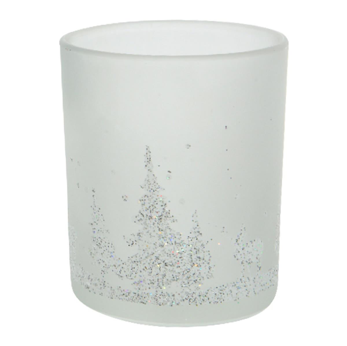 Weihnachts-teelichtglas Transparent Satiniert Mit Silberfarbenem Glitter Ø 7 Cm - Glas
