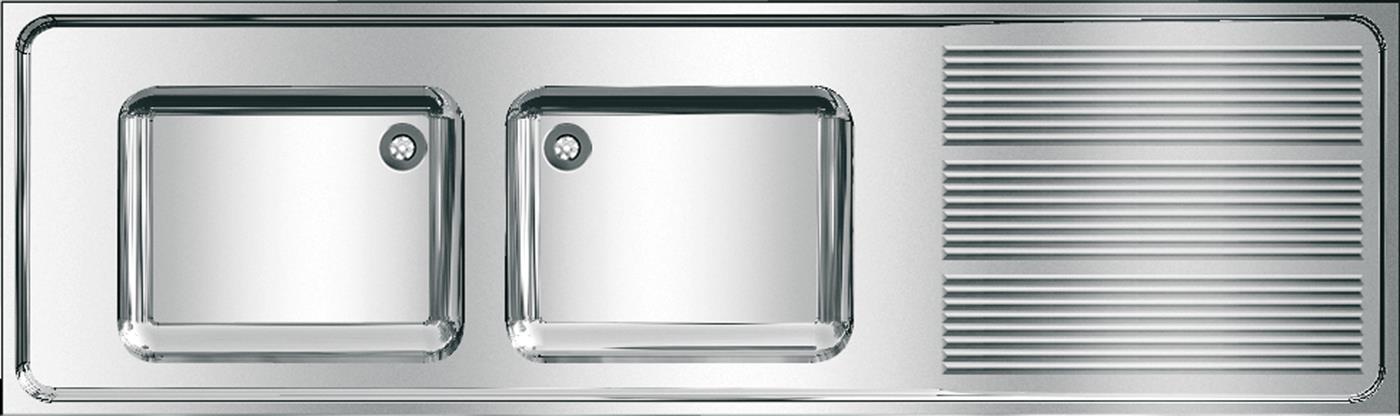 Kwc Gewerbespüle, Maxima, Edelstahl, 2 Becken, 2000x432x600 Mm, Tropfteil Re