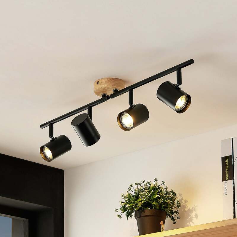 [gebraucht] B-ware Lindby Deckenleuchte Xiomara 4-flammig Led Lampe Leuchte Dimmbar Schwarz Holz