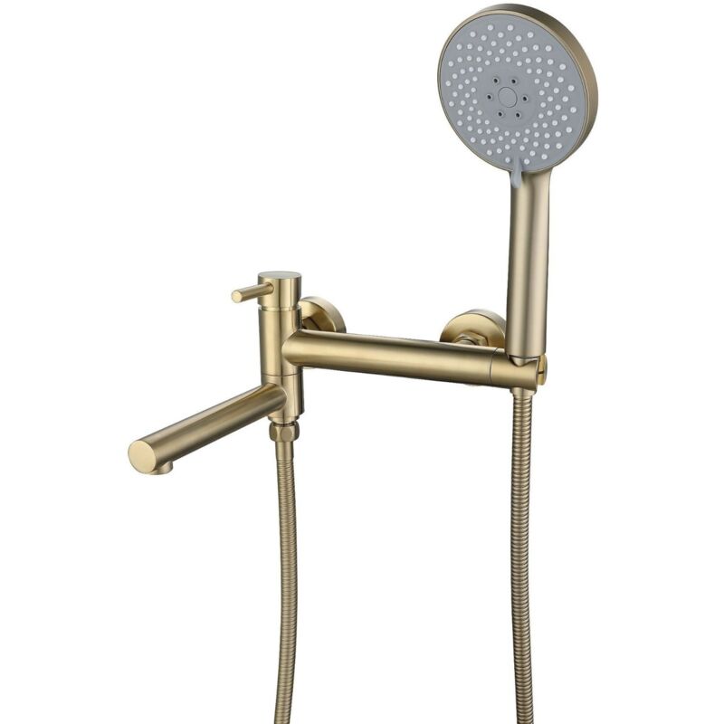 Wandmontierter Badewannenhahn Mit Handbrause, Wandmontierter Badewannenmischer, 90-grad-schwenkauslauf, Gebürstetes Gold