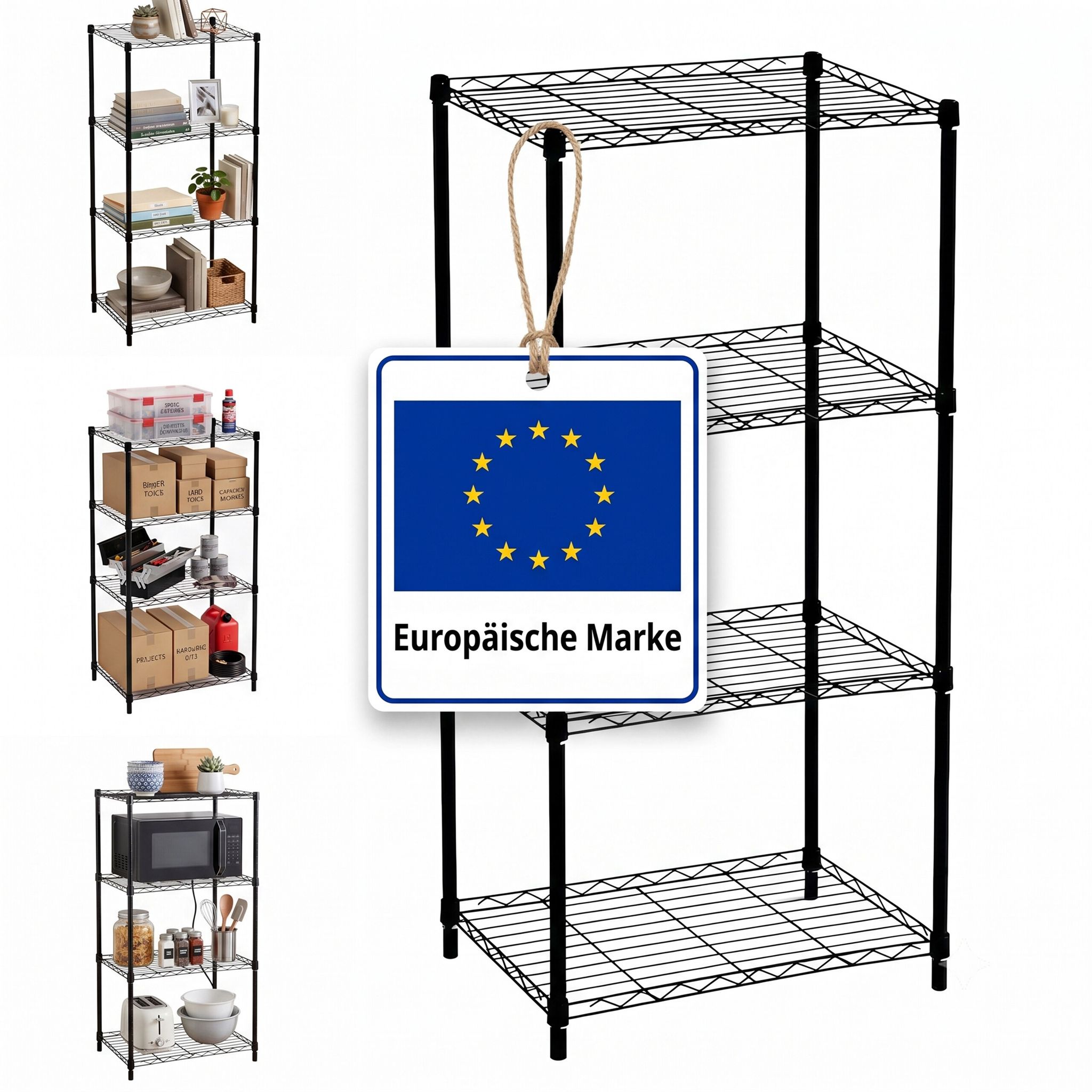 Relaxdays Metallregal, 4 Ebenen Je Bis 35 Kg, Hbt: 120 X 56 X 35 Cm, Haus, Keller & Garage, Stecksystem, Stahl, Schwarz