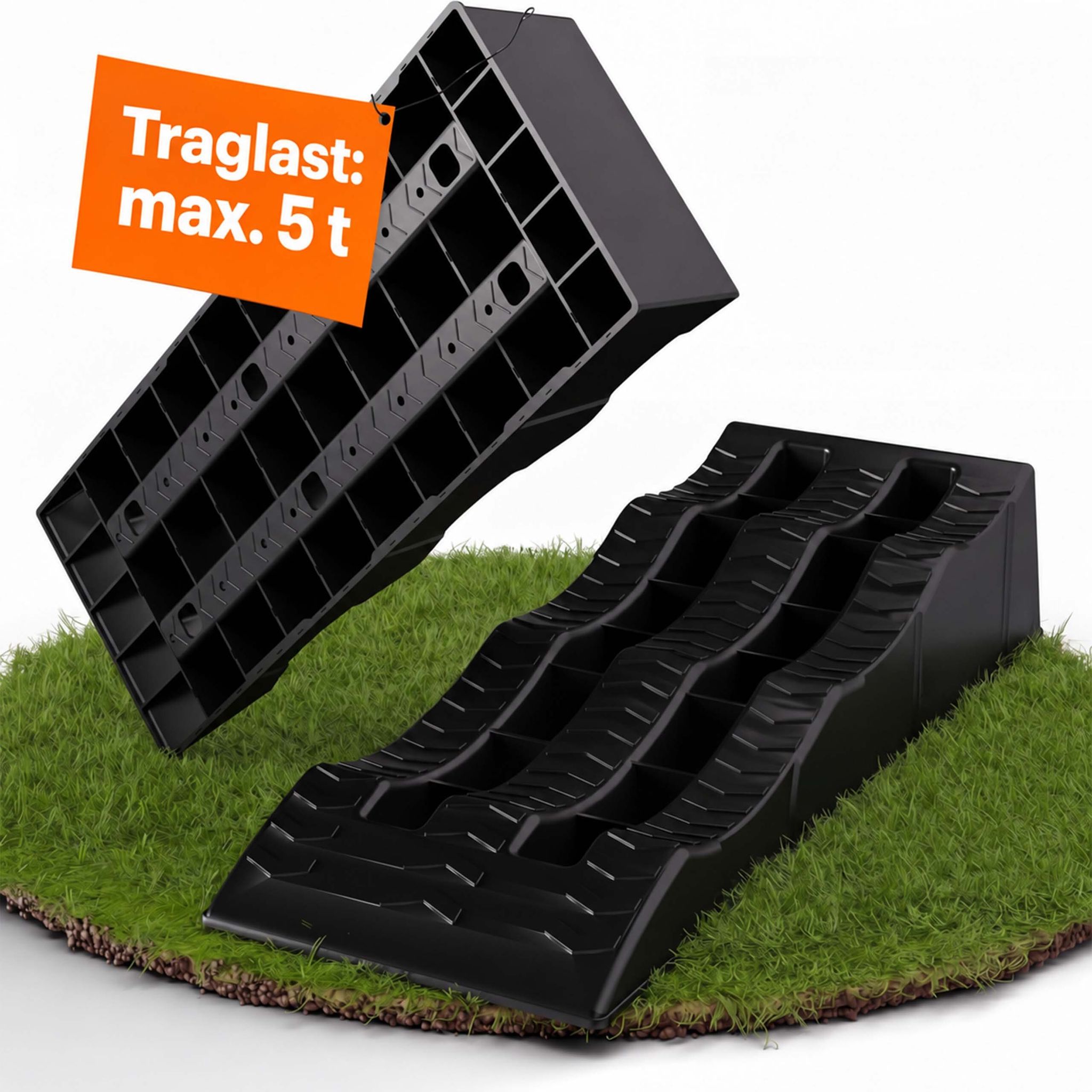 Relaxdays Stufenkeil 2er Set, Wohnmobil, Ausgleichskeil, 3-stufig, 5t, Hbt: 12x21,5x61 Cm, Nivellierkeil, Pp, Schwarz