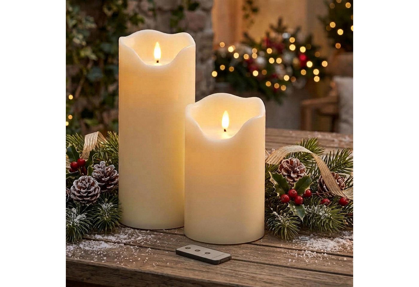 Xxxl Led Outdoor Kerze Cremeweiß Mit Timer 2er Set - 30 20 Cm - Elektrische Laternenkerze Mit Fernbedienung Für Außen & Innen Mit Flammen Effekt Bild 5
