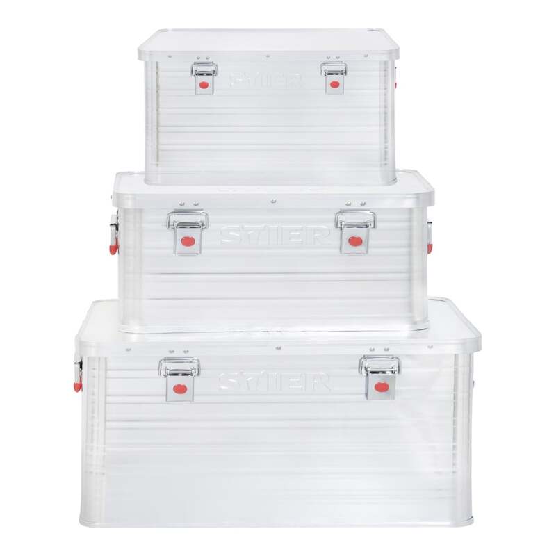 [gebraucht] B-ware Stier Alubox Set 50l 85l 135l Aluminium Aufbewahrung Boxen Stapelbar 270l Set