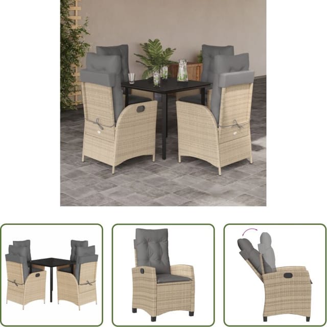 Gartenstuhl - 5-tlg. Garten-essgruppe Mit Kissen Beige Poly Rattan