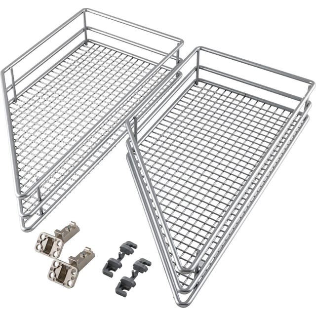 Vauth-sagel Vs Sub Side Drahtkorb Saphir 45° Links - Set Für Küchenunterschränke Mit Kb 300mm - Korb Aus Feinmaschigem Drahtgitter, Stahl Pulverbeschichtet Silberfärbig