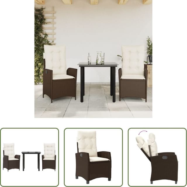 Gartenstuhl - 3-tlg. Garten-essgruppe Mit Kissen Braun Poly Rattan