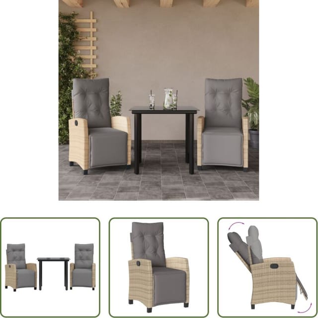 Gartenstuhl - 3-tlg. Garten-essgruppe Mit Kissen Beigemischung Poly Rattan