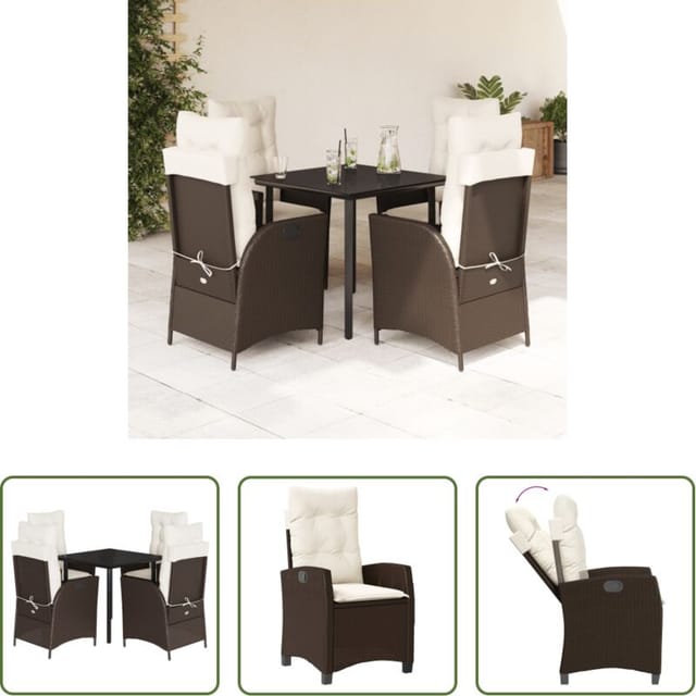 Gartenstuhl - 5-tlg. Garten-essgruppe Mit Kissen Braun Poly Rattan