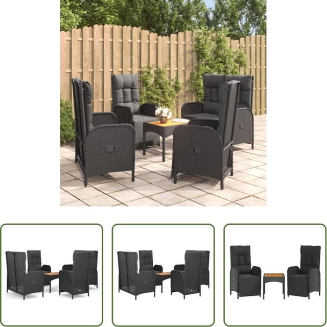 Gartenstuhl - 5-tlg. Garten-essgruppe Mit Kissen Schwarz Poly Rattan