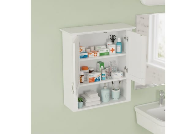 Relaxdays Hängeschrank, 3 Fächer, H X B X T: 62 X 58 X 20 Cm, Küche & Bad Wandschrank, Doppeltür, Landhausstil, Weiß