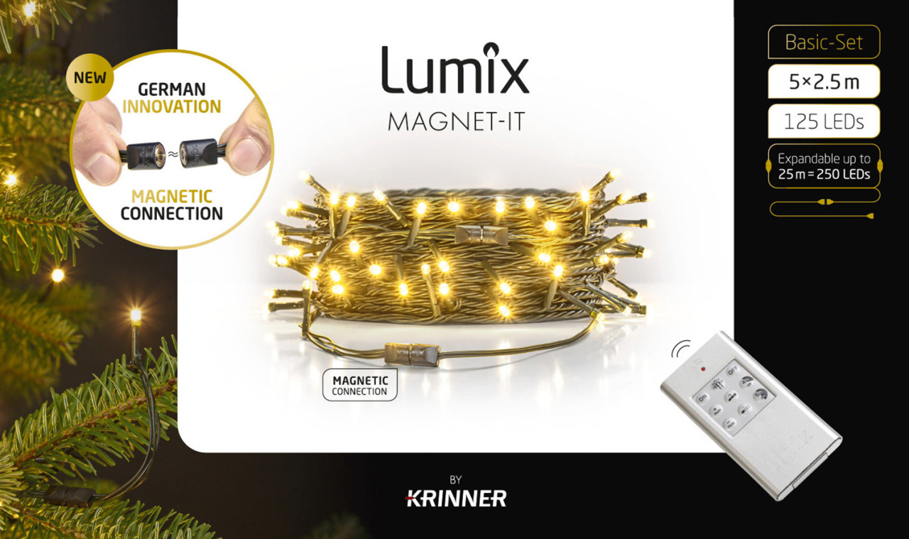 Lumix LED-Lichterkettenset für innen mit Magnetverbindung & Timer 15,5 m warmweiß