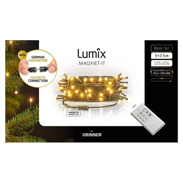 Lumix LED-Lichterkettenset für innen mit Magnetverbindung & Timer 15,5 m warmweiß