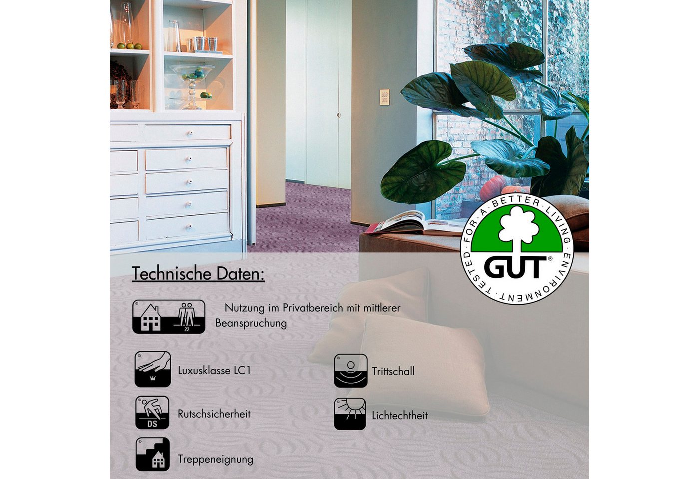 Andiamo Teppichboden Emmy, Strukturschlinge, Gesamthöhe ca. 9 mm, Luxusklasse LC1, rechteckig, gemustert, Breite 400 cm, Hoch-Tief Effekt, pflegeleicht, Wohnzimmer Bild 4