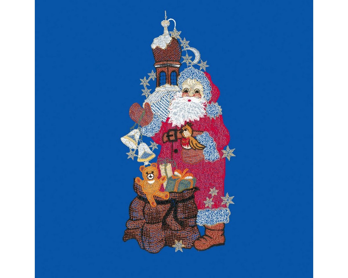 W. Reuter & Sohn - Plauener Spitze® Fensterbild Fensterbild "Santa Claus"(langer Mantel) farbig