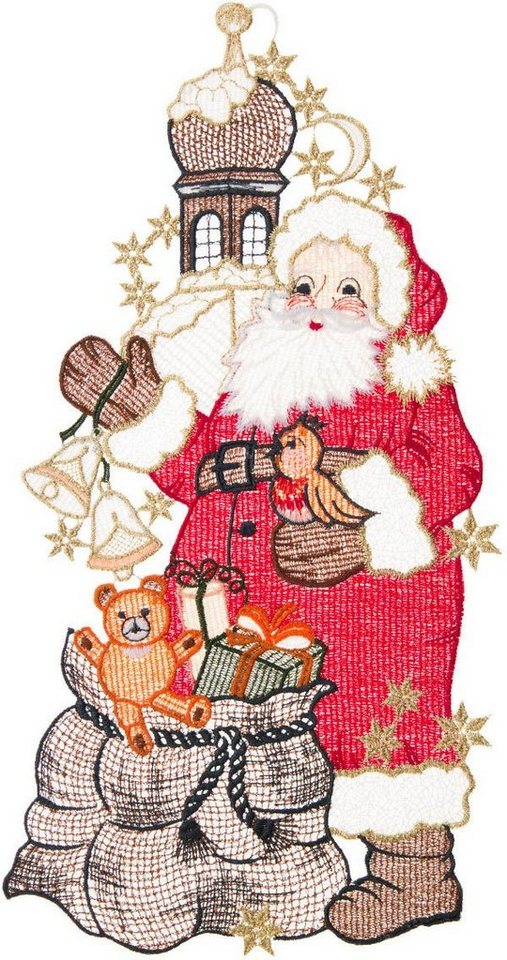W. Reuter & Sohn - Plauener Spitze® Fensterbild Fensterbild "Santa Claus"(langer Mantel) farbig Bild 2