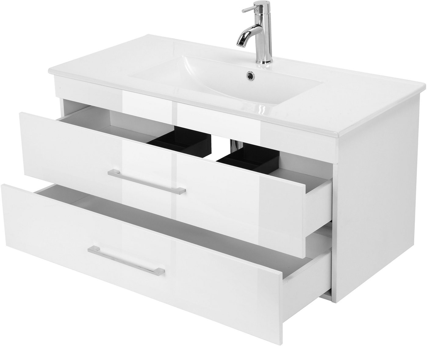 welltime Waschtisch WT Florenz (Set, Waschtisch inklusive Waschbecken), Waschplatz mit 2 Auszügen und Softclose Breite 100cm