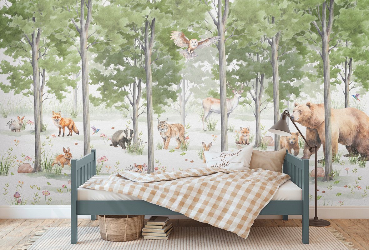 A.S. Création Vliestapete Waldtiertapete Kinderzimmer Grün Braun Vliestapete, glatt, matt, (1 St)
