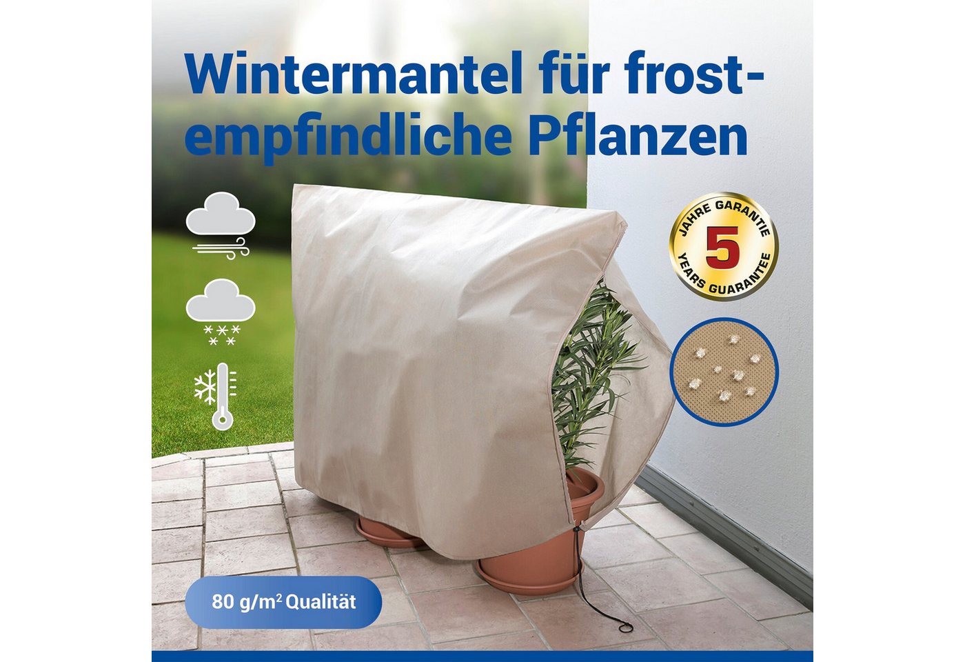 Maximex Winterschutzhaube Pflanzenschutz-Vlies, 180x120 cm, reißfestes Vlies, mit Reißverschluss und Zugband, BxH: 180x412 cm Bild 5