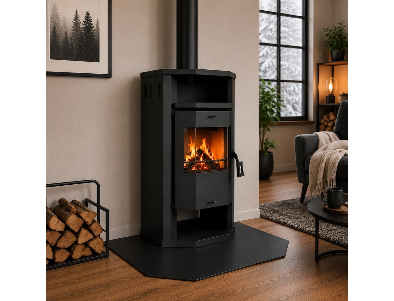 Hanseatic Kaminofen "Prios" Stahl, 6,4 kW, Zeitbrand