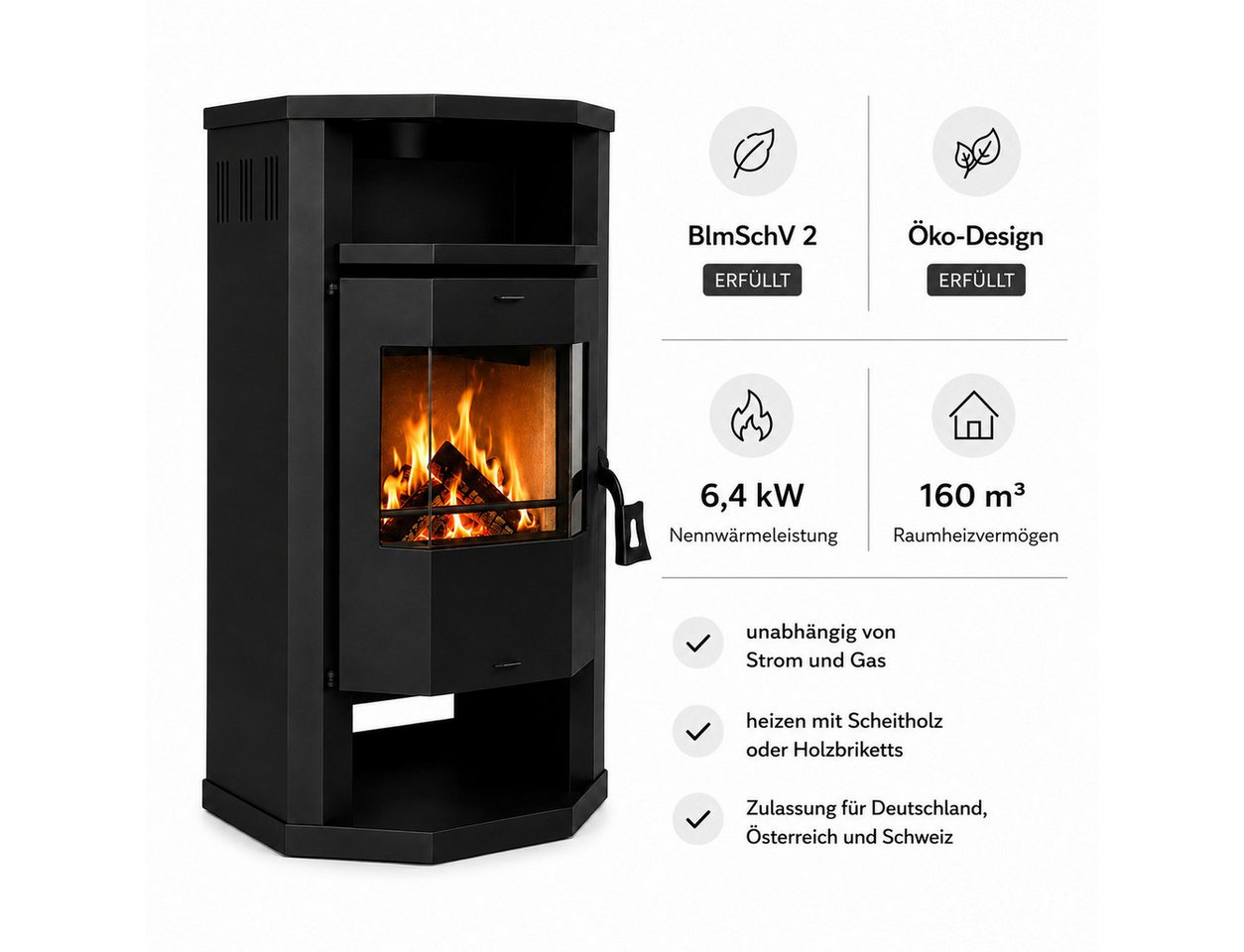 Hanseatic Kaminofen "Prios" Stahl, 6,4 kW, Zeitbrand Bild 3